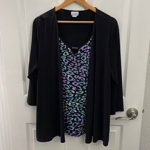 Jaclyn Smith Faux Layered Cardigan with built in Leopard Print Top